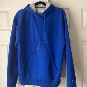 Men’s blue Champion hoodie sweatshirt, size medium.
